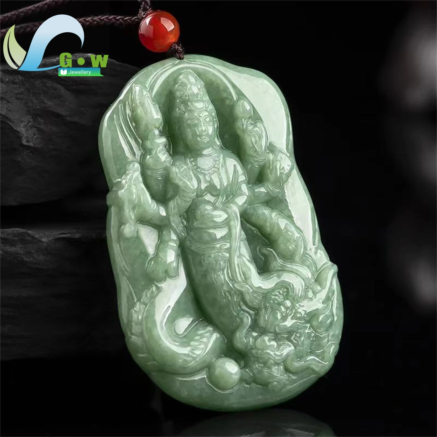 Natural A Grade Jadeite Pea Green Guan Gong Pendant Warrior God Wealth General Bean Texture Jade Hanging Necklace Ornament