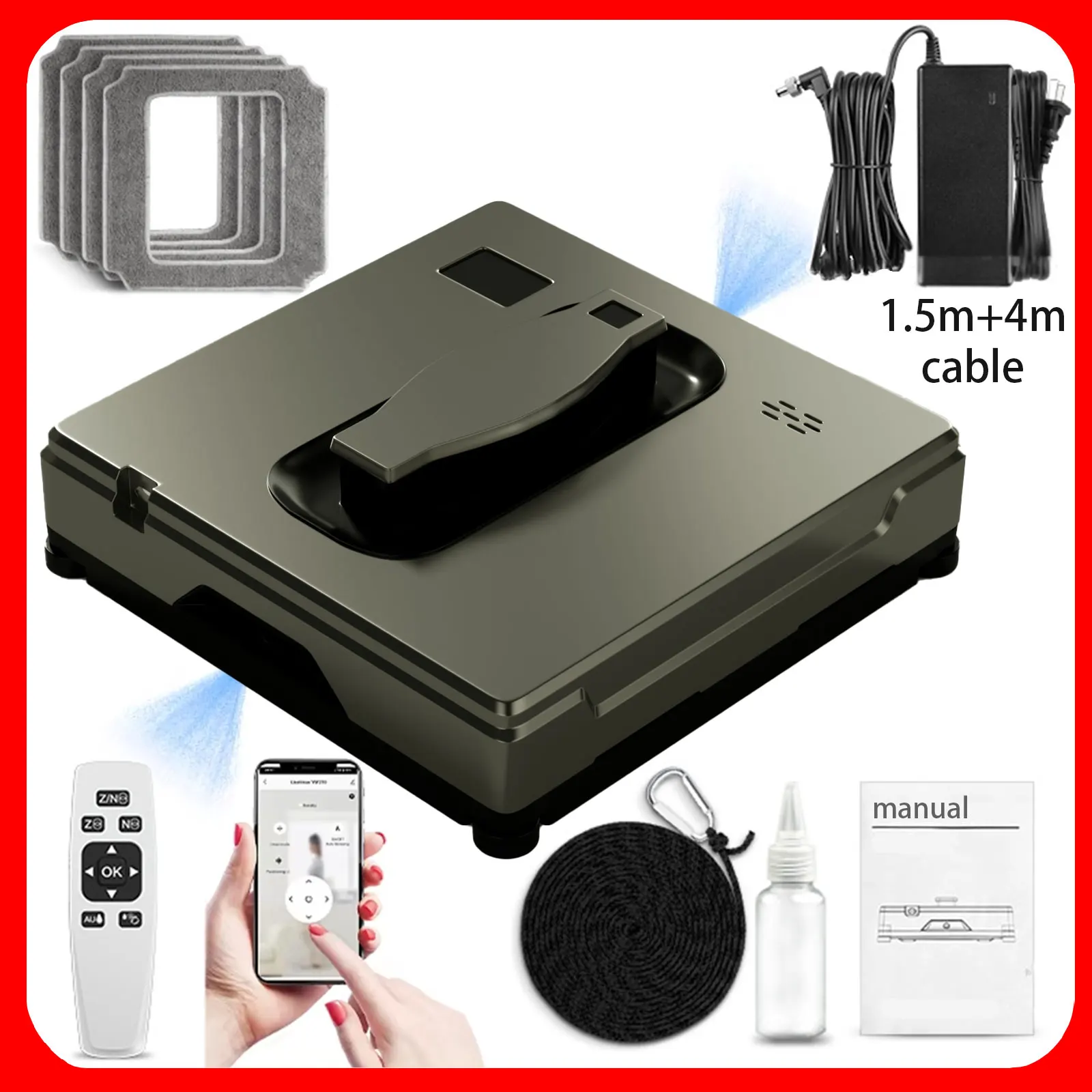 روبوت ذكي لتنظيف النوافذ ، رذاذ ماء مزدوج ، تحكم في التطبيق ، تنظيف زجاج بدون إطار