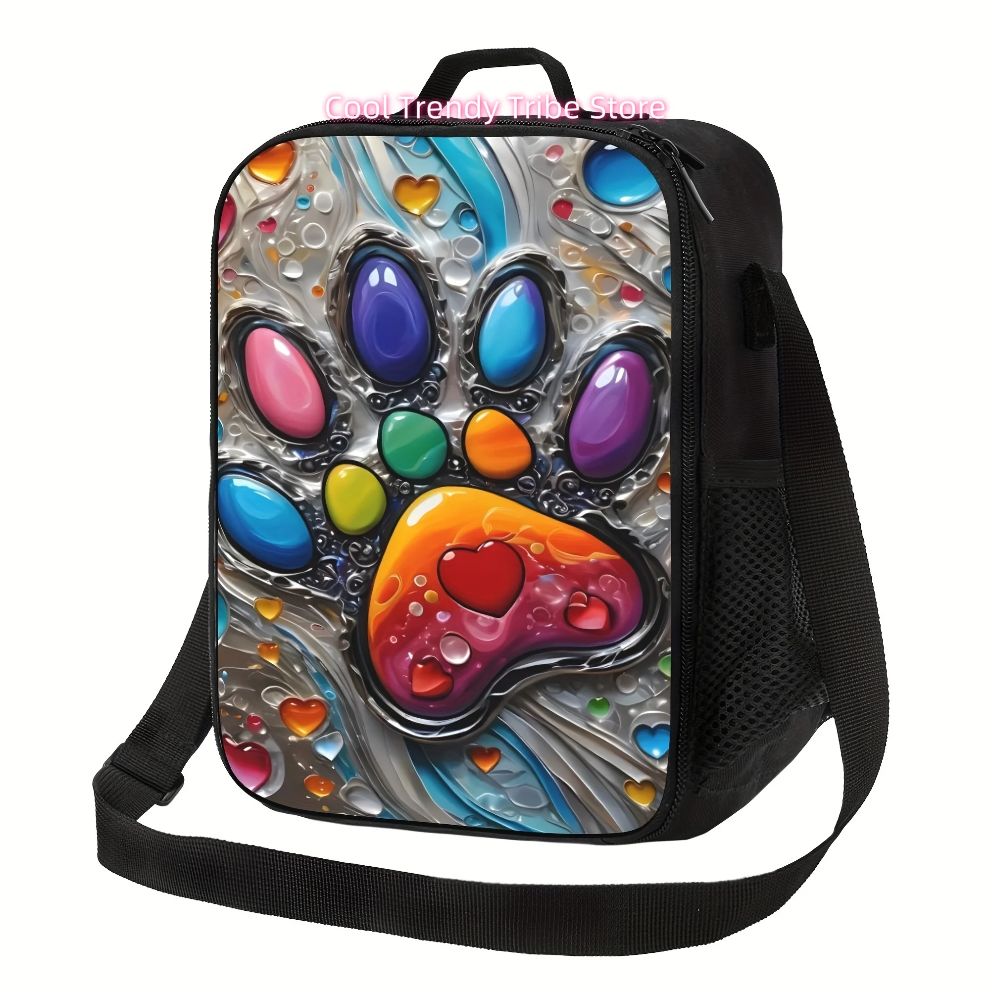 Multi-Functional Dog Paw Print Lunch Bag: Perfect for Home, Office, Or Outdoor Use - Hand Washable, Durable Polyester, And Suita