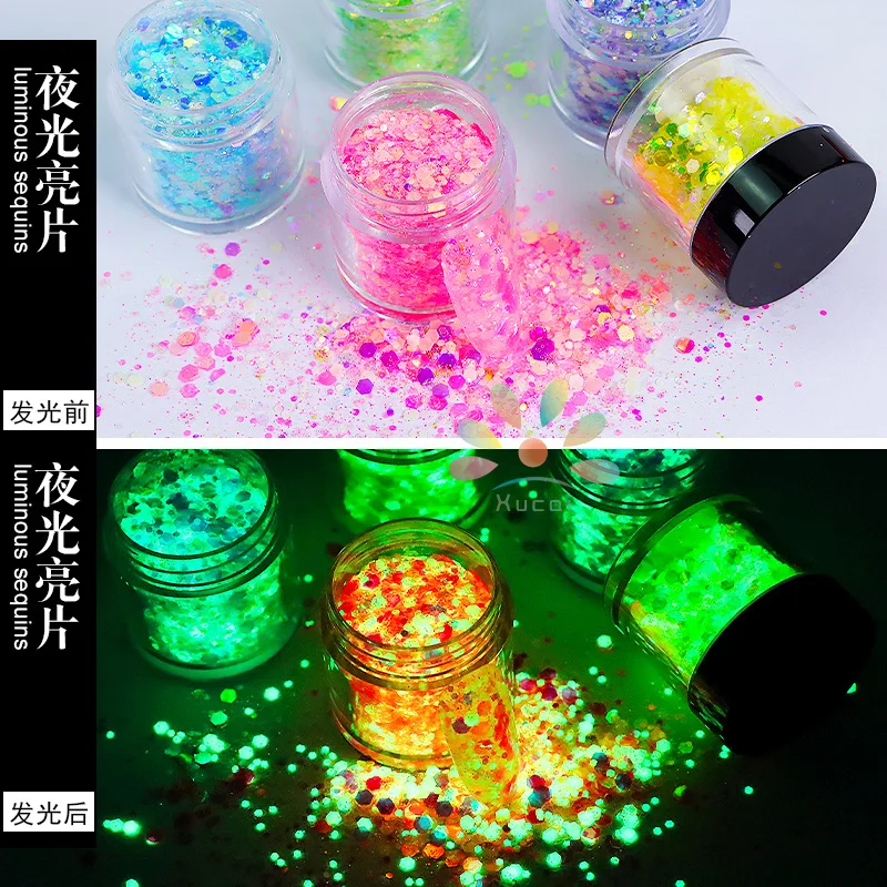 Neon Glow In The Dark Mixed Phosphor Powder  Sequins  Nail Glitter Powder Rare Earths Dust Long-acting Phosphor Luminous Powder