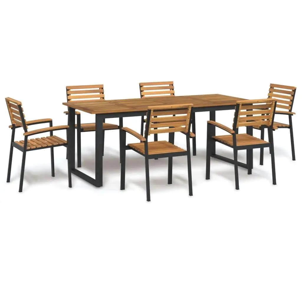 

7 Piece Outdoor Dining Set Acacia Wood and Metal Patio Furniture Garden Table Chairs Set