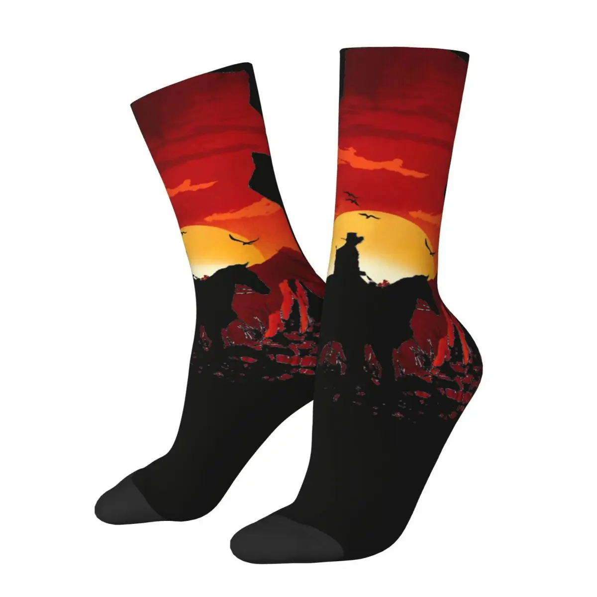 Happy Funny Red Men\'s Socks Vintage Harajuku Red Dead Redemption 2 Desert Cowboy Hip Hop Novelty Casual Crew Crazy Sock