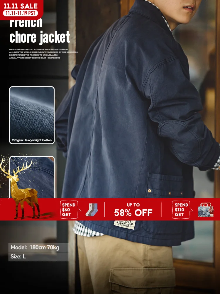 

Maden темно-синяя куртка с заниженными плечами, мужские охотничьи топы с отложным воротником, пальто с несколькими карманами, мужская весенне-осенняя рабочая куртка