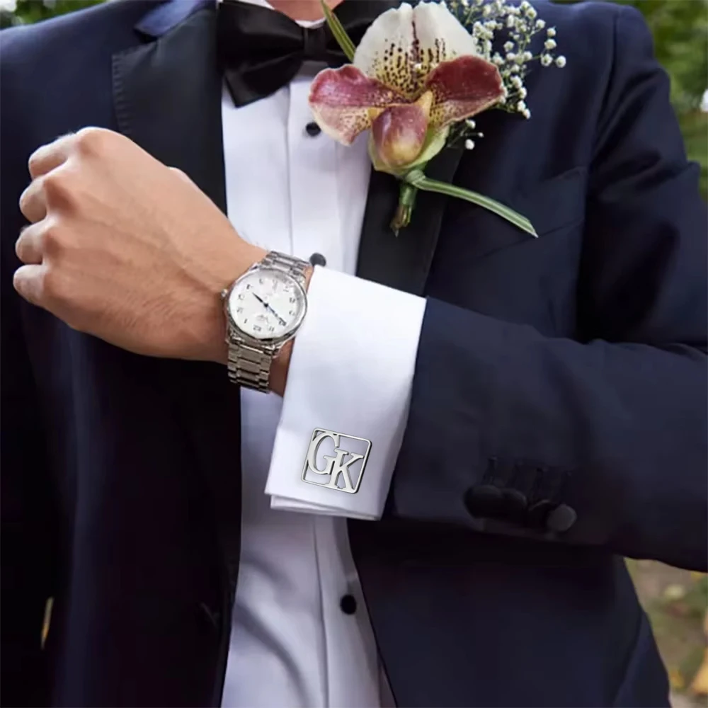 

Lemegeton персонализированные начальные запонки на заказ квадратные полые запонки с буквами мужские ювелирные изделия из нержавеющей стали лучший мужчина свадебные подарки