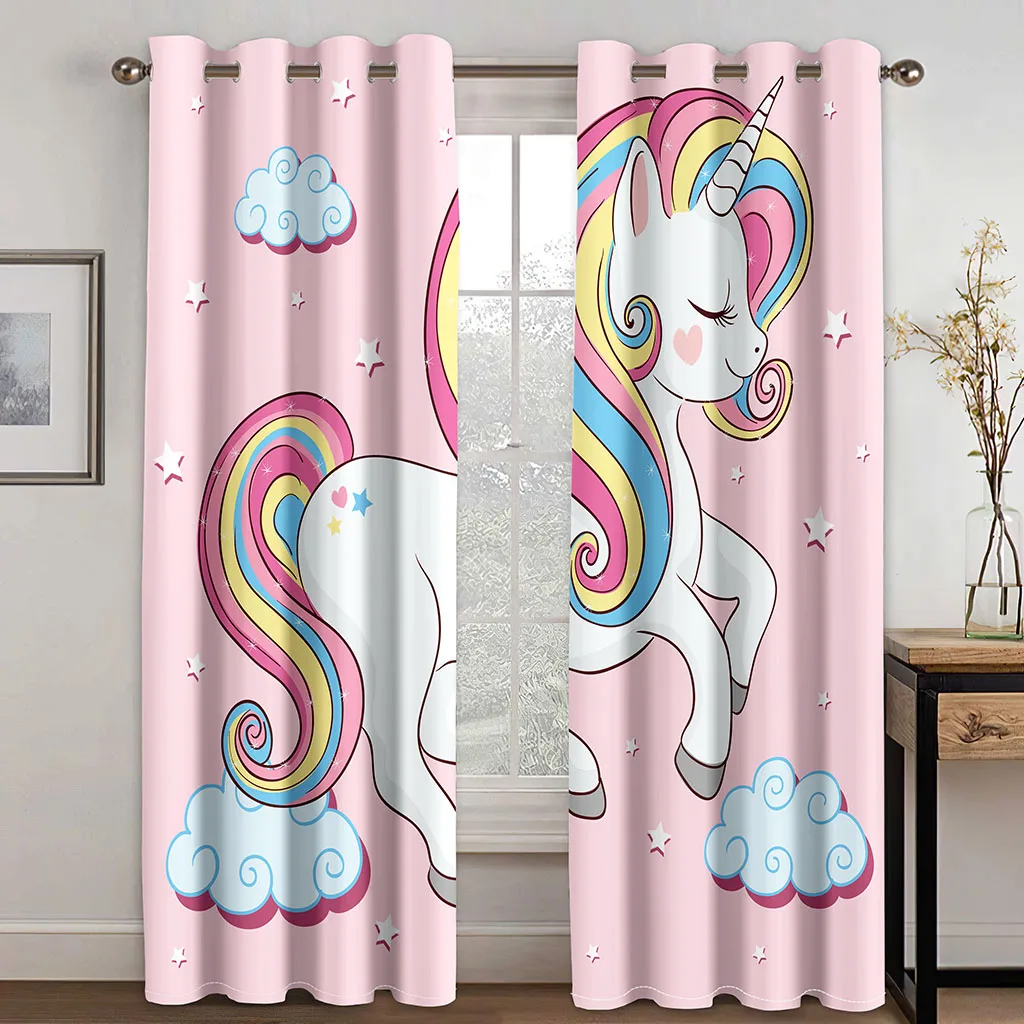 

Cartoon Pink Lovely Unicorn Animal Girl Princess Kids Windows Curtains For Living Room Bedroom Bathroom Kicthen Door Home Decor