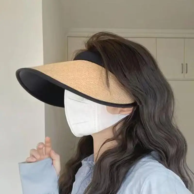 31BF Straw Visor Summer Sun Visor Hat Women Visor Hat Golf Cap Summer Hat Uv Wide Brim Beach Visor Sun Hat
