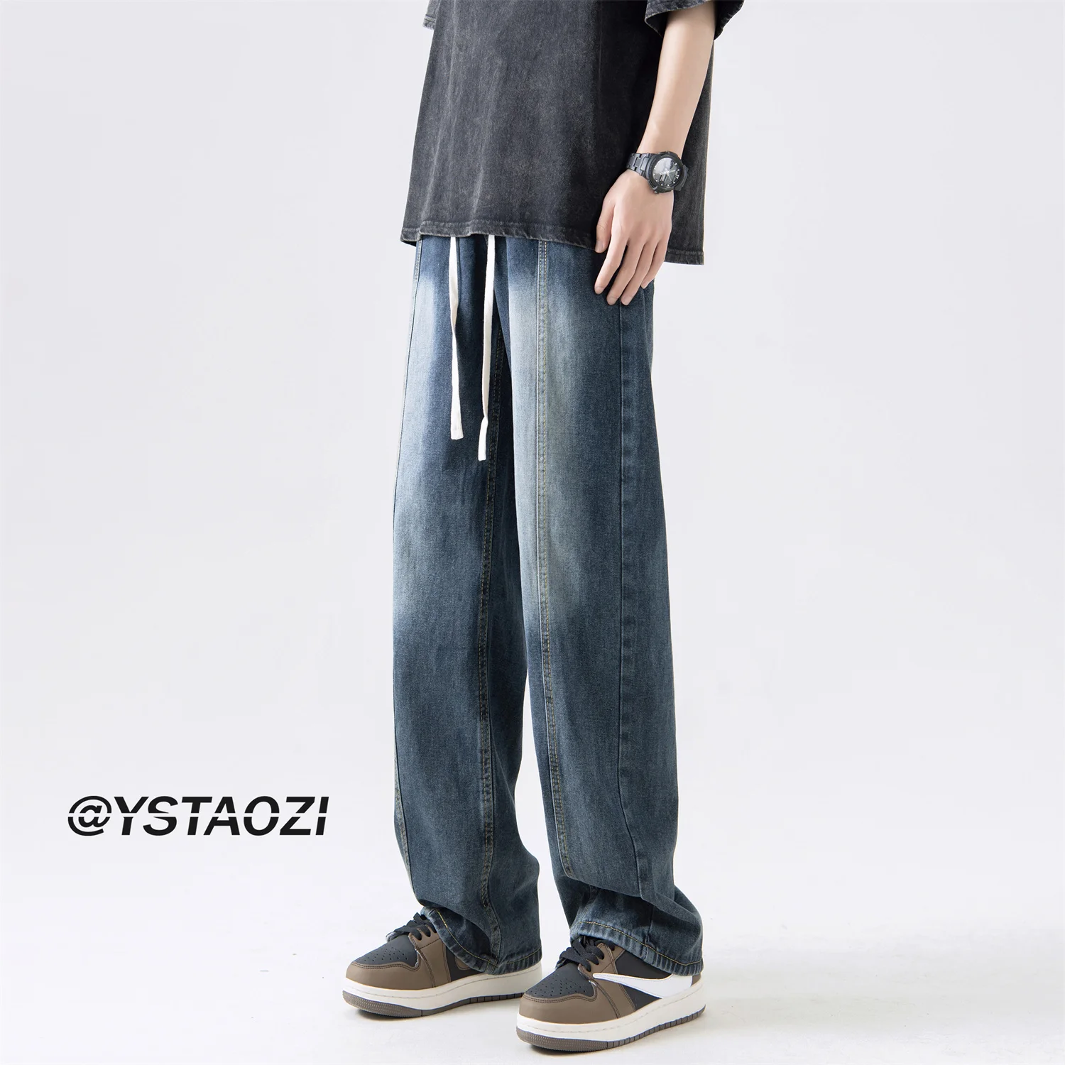 

Весенне-осенние тонкие прямые повседневные джинсы, мужские модные джинсы в стиле High Street Vibe, свободные длинные брюки, износостойкие джинсы