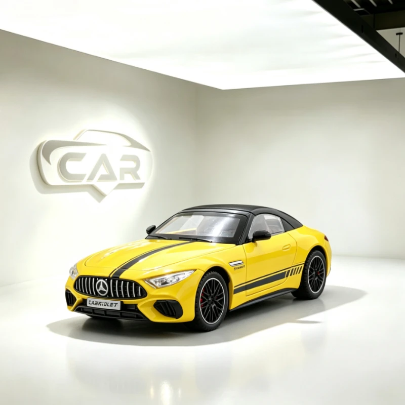 1:24 AMG SL63 Diecast Alloy Car Model Pull Back Sound Light Luxury Living Room Table Decor Nostalgic Premium Collectible Gift
