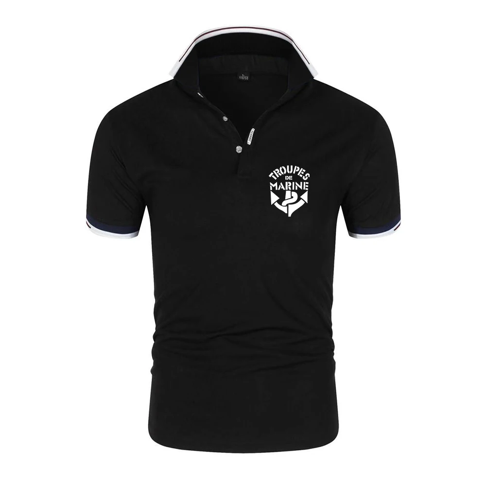 2026 France Marine Troops French Colonial Troops Logo Print Summer Men's Solid Color Casual Trendy Breathable Loose Polo Shirt