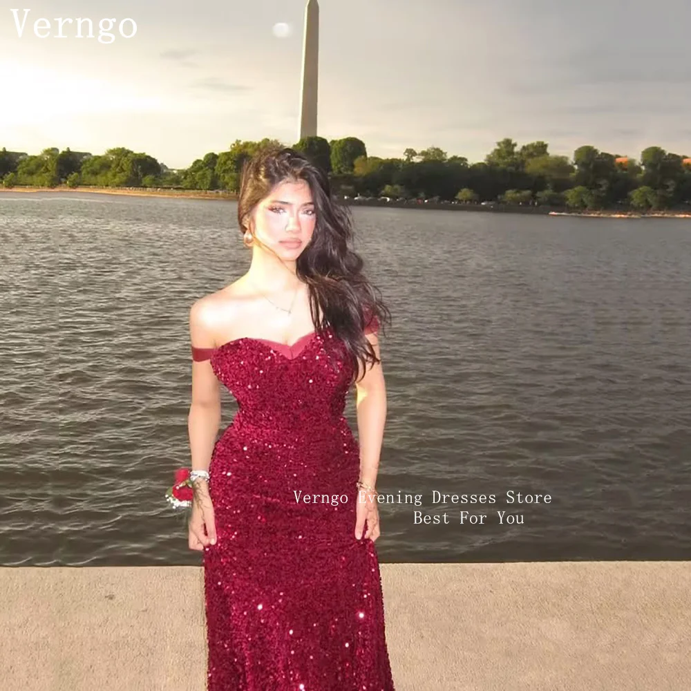 

Verngo Luxury Sequined Burgundy Evening Dresses Off The Shoulder Mermaid Prom Gowns Elegant Maxi Prom Dresses 2026 Customized