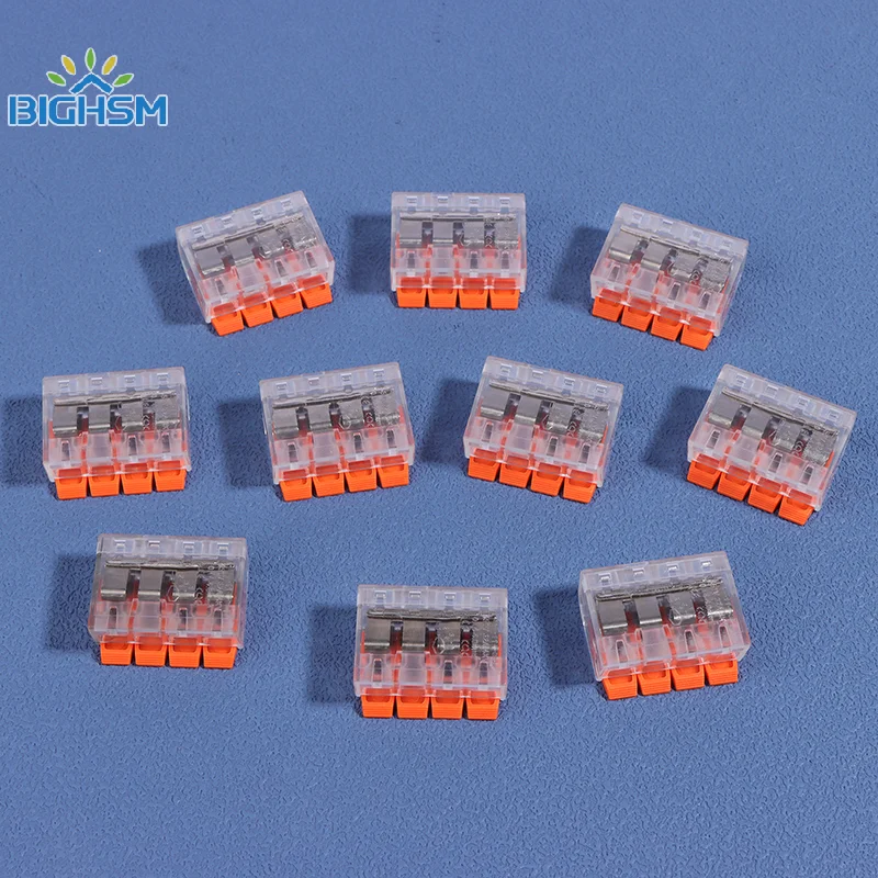10ชิ้นสายเคเบิลเชื่อมต่อสีส้มชุดขั้วต่อสายไฟขนาดกะทัดรัดรวดเร็วขั้วต่อสายไฟ1เข้าและออก