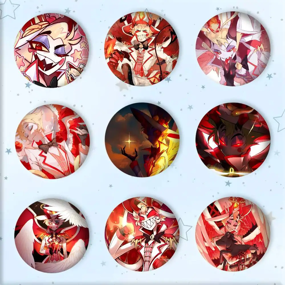 Horror Anime Cartoon Character L-Lucifer Morningstar Badge Tinplate Round Laser Brooch Clothes Backpack Accessories Lapel