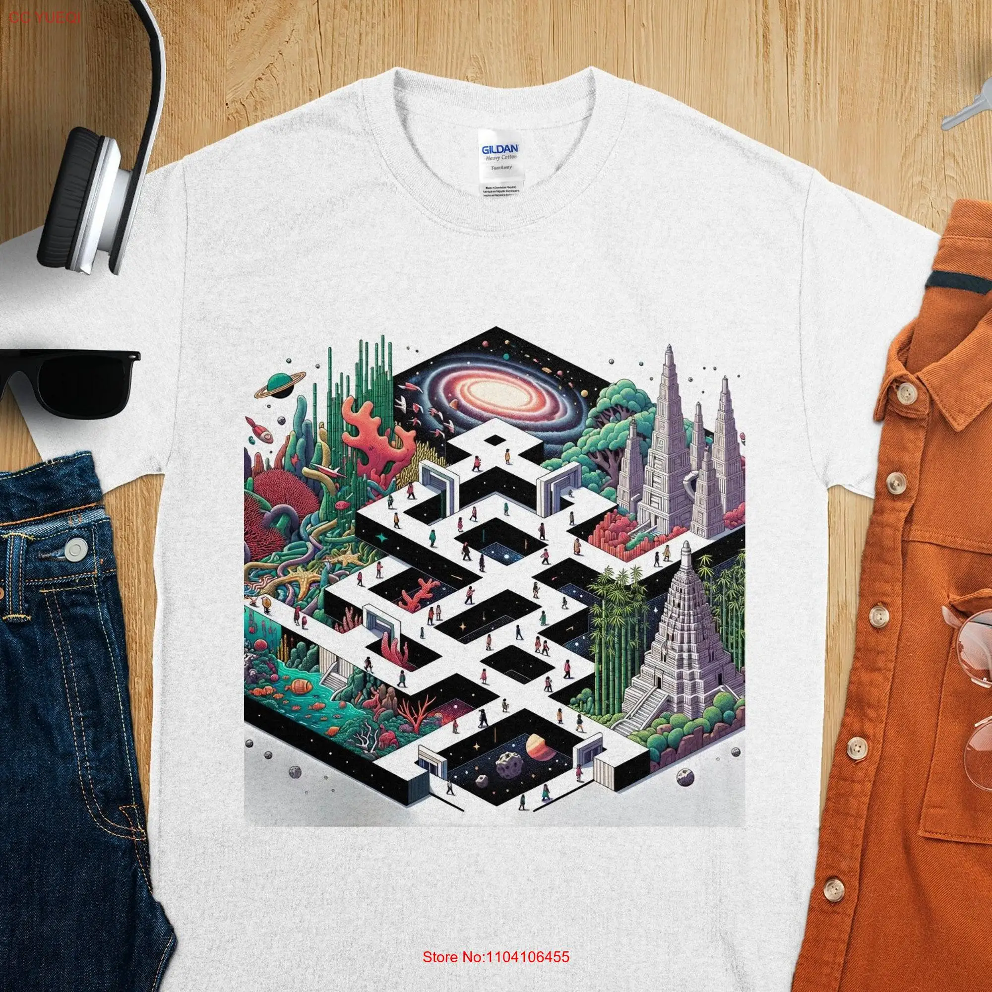 Intricate patterns Geometric landscapes T Shirt Nature Summer Mystical Design MC Escher Inspired Trippy art