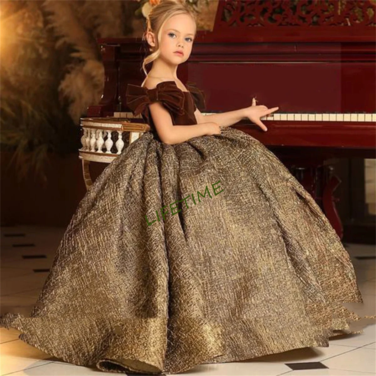 Wildleder Spleißen Ballkleid Blumen mädchen Kleid exquisite Party Kinder Geburtstag ärmellose boden lange Bogen Prinzessin Abendkleider