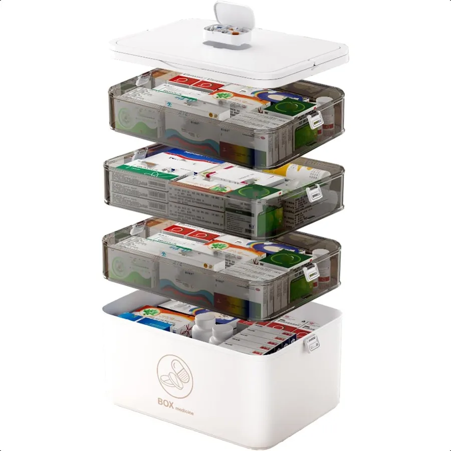 

Medicine Organizer with Pill Box and Handle Portable Large Capacity Medicine Storage Organizer with MoistureProof Empty First A