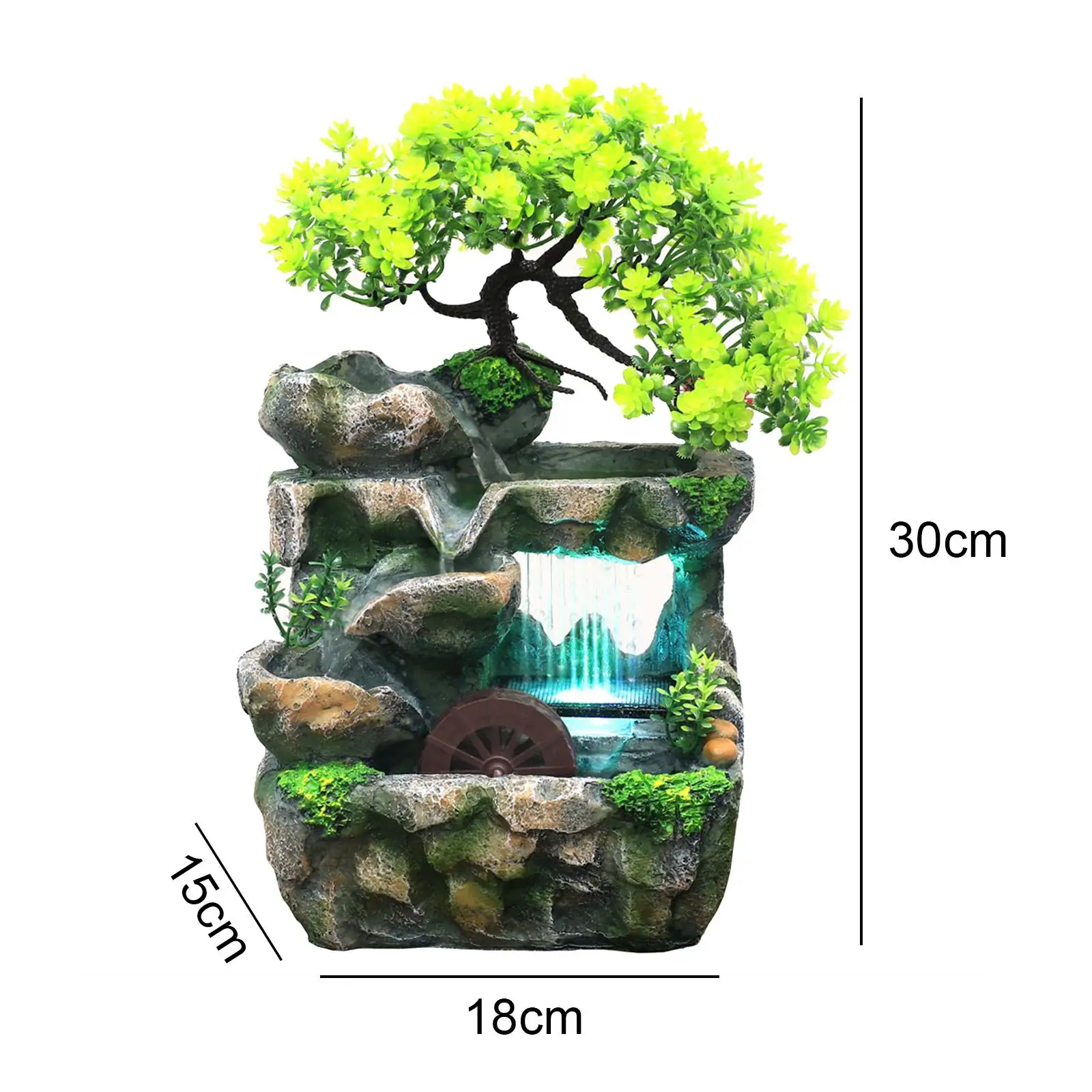 Tabletop Water Fountain with Light Cascading Rockery Bonsai Decor Desk Decoration for Meditation Yoga Room Multifunctional