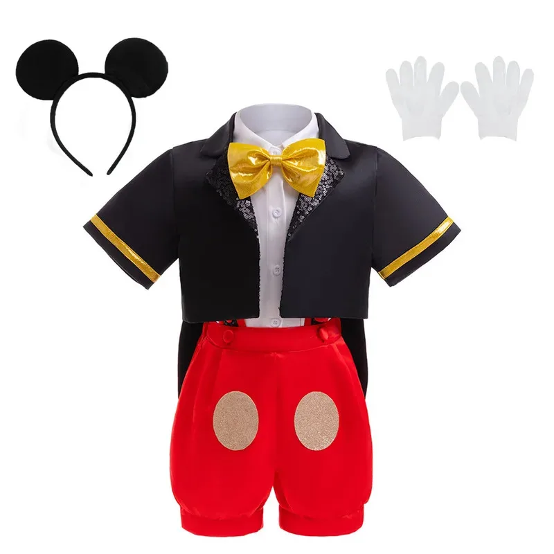 

Kids Boys Cartoon Mouse Cosplay Costume Bow Tie Top+Short Sleeve Coat+Suspender Shorts For Halloween Carnival Birthday Outfits