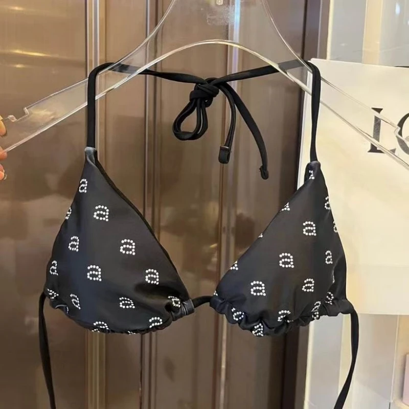 Bikini estampado de estilo playero para mujer, bañador Sexy con realce, Tanga, braguitas de vendaje, sujetador Wang, novedad de verano 2024