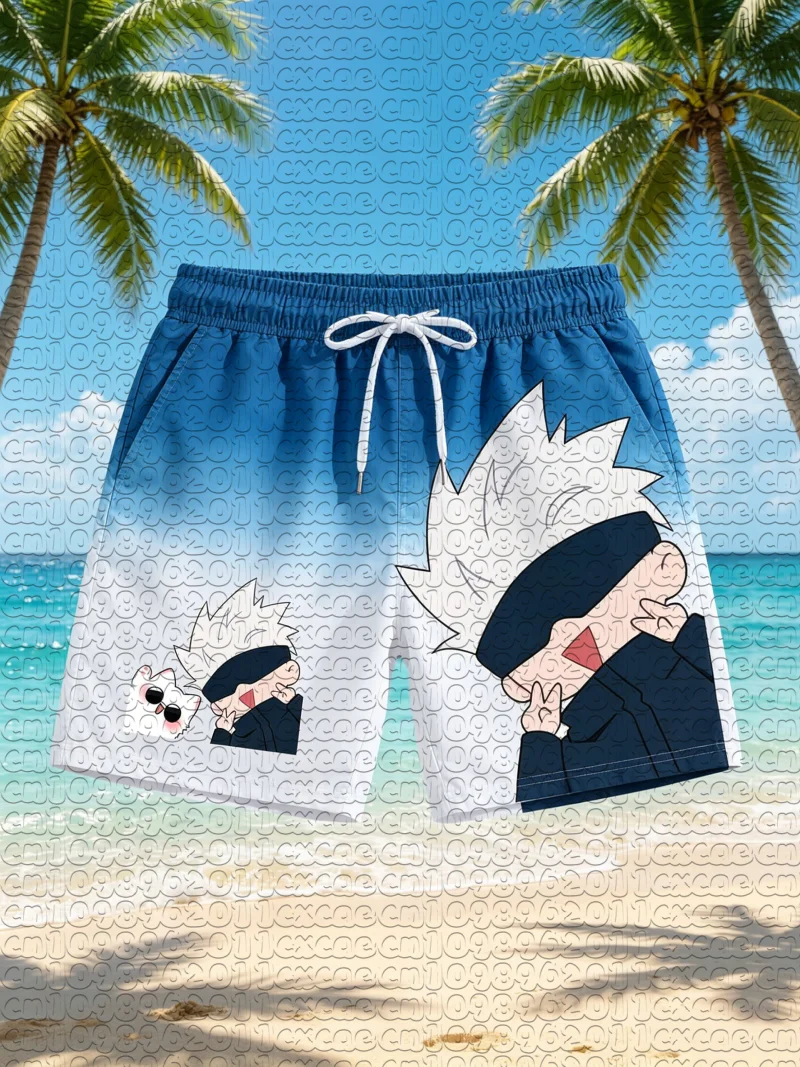 Summer New Manga Jujutsu Kaisen Cute Gojo Cat Tie Dye Print Quick Dry Beach Shorts Unisex Men Women Anime Swim Trunks Y2k - view 3