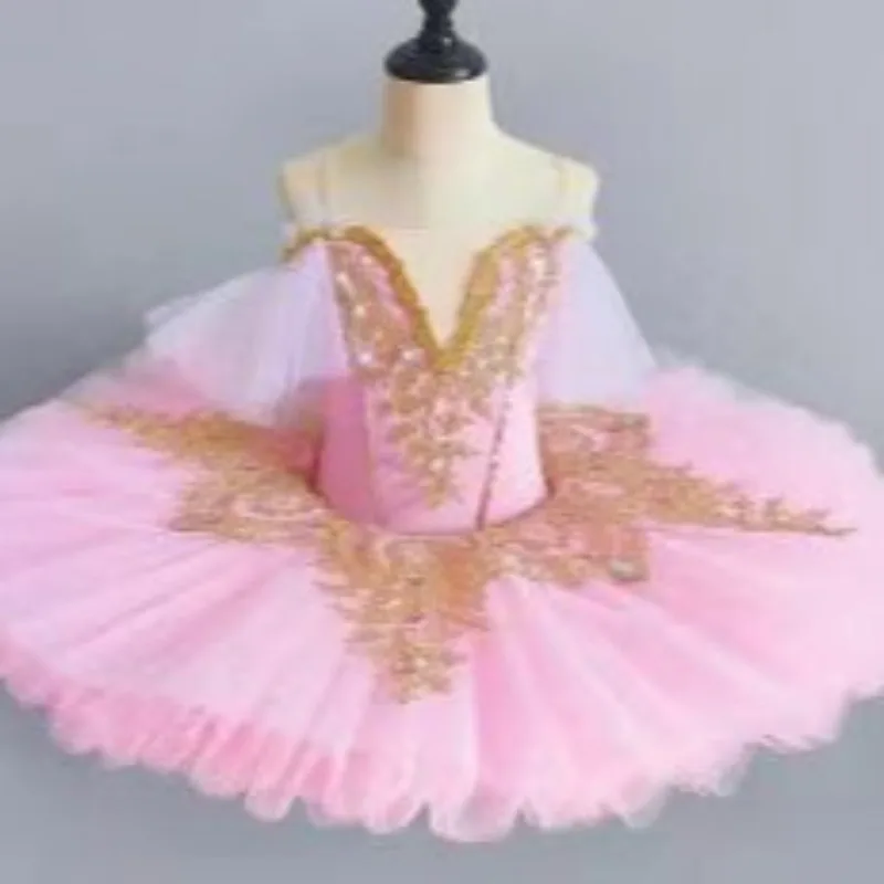 エレガントなピンクのステージバレエドレス、ダンスパフォーマンスコスチューム、女の子のプリンセスドレス、練習とパフォーマンスのコスチューム。