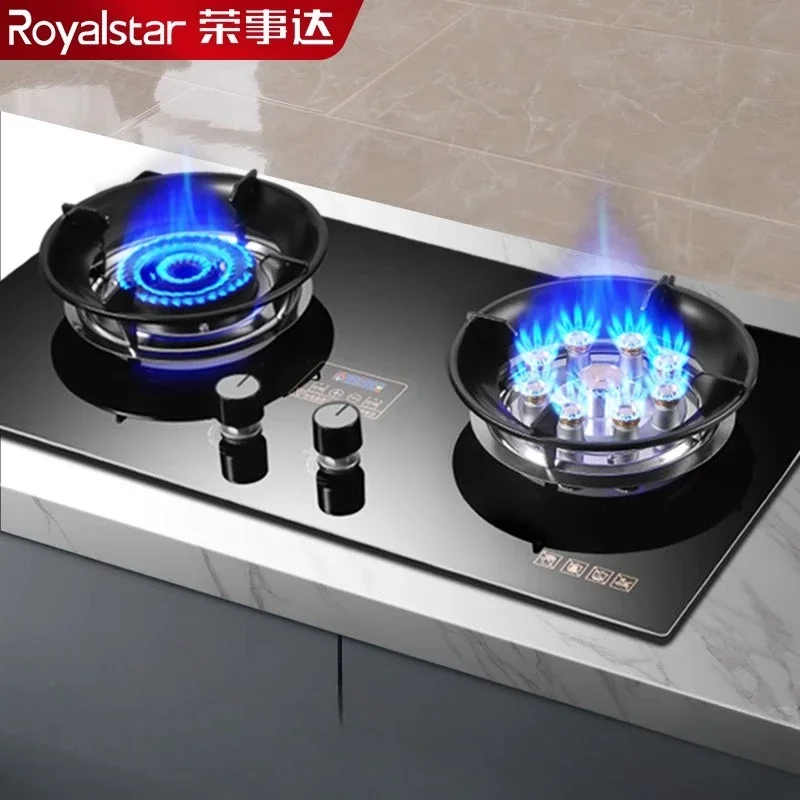 Energy-Saving Double Gas Stove for Home Tabletop Natural Gas/LPG Embedded with Timed High-Fire Settings for Kitchen Cooking