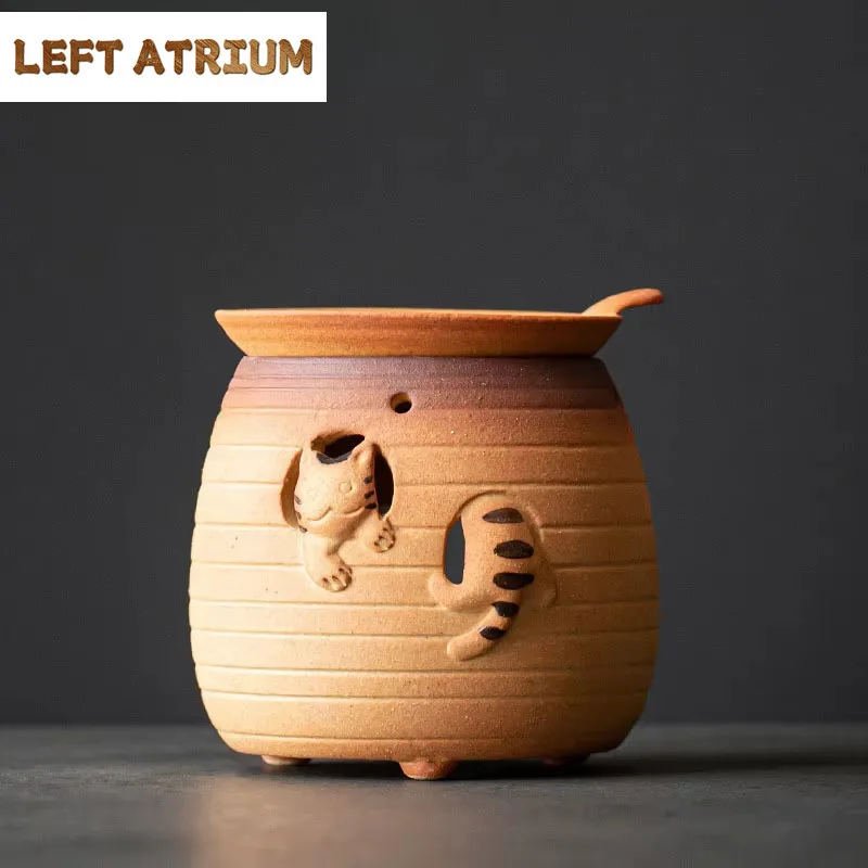 

Japanese Coarse Pottery Handmade Teapot Warmer Ceramic Retro Tea Heater Candle Stand Kettle Holder Tea Stove Kung Fu Tea Set
