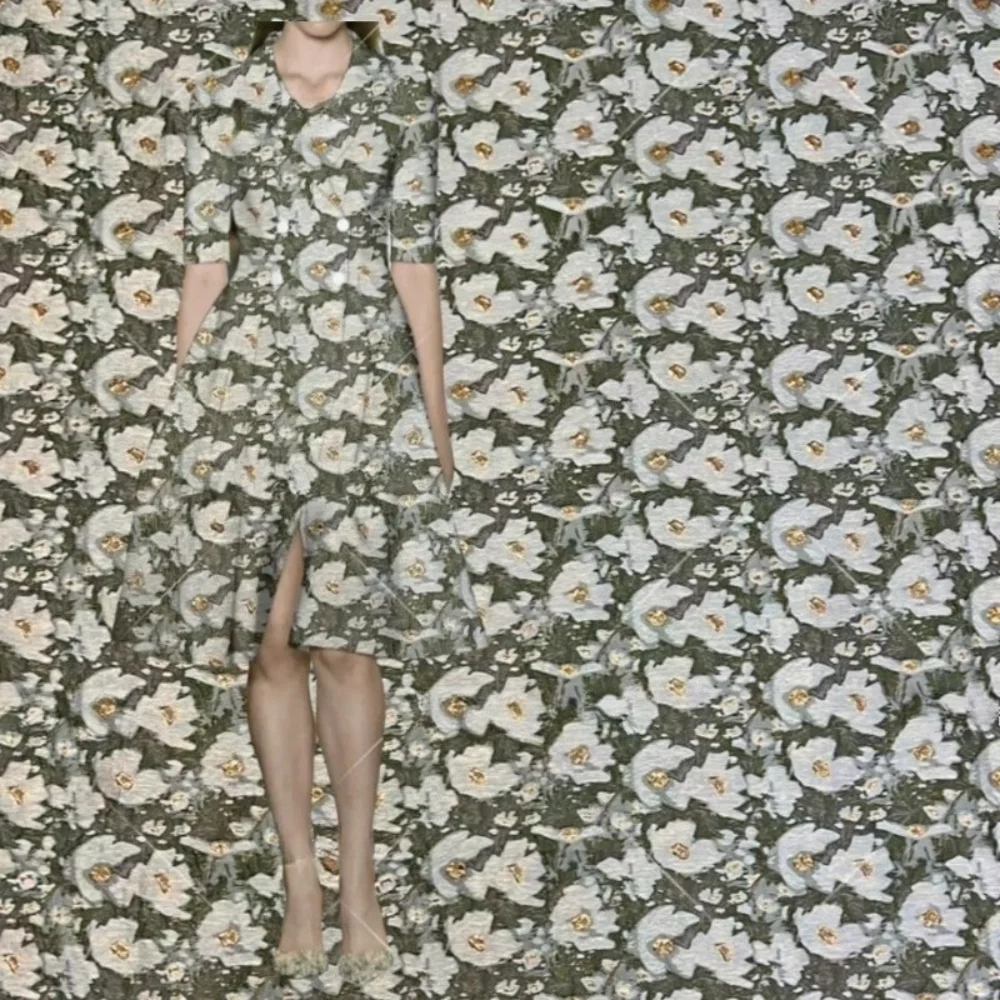 Flower Yarn Dyed Jacquard Brocade Fabric European American Blazer Trench Coat Dress Fashion Designer for Sewing Cloth