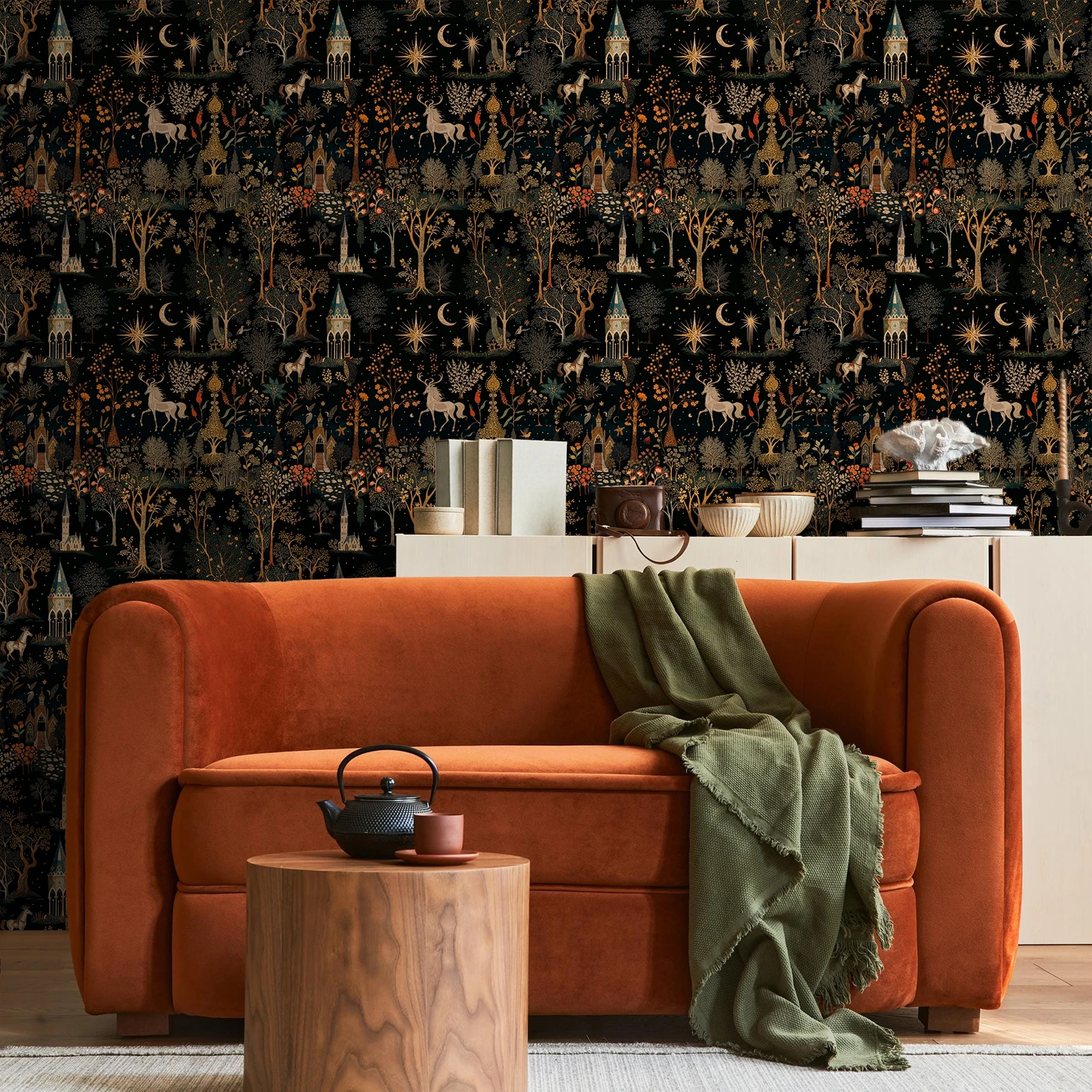 ورق جدران قابل للتقشير واللصق للغابات المسحورة، ورق حائط خيالي داكن للغرفة الفاخرة، ورق جدارية غامض، إكسسوارات منزلية، 50*300 سم #5