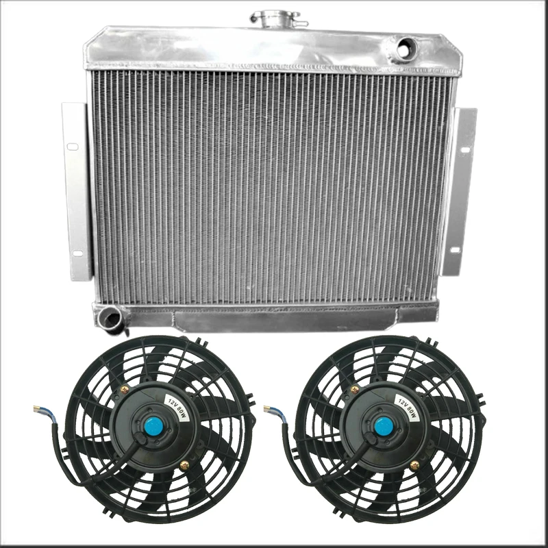 Aluminum Radiator+Fans For Jeep Willys CJ Series CJ5 CJ6 CJ7 l6 V8 3.8/4.2/5.0L 1970-1986 1971 1972 1973 1974 1975 1976 1977 AT