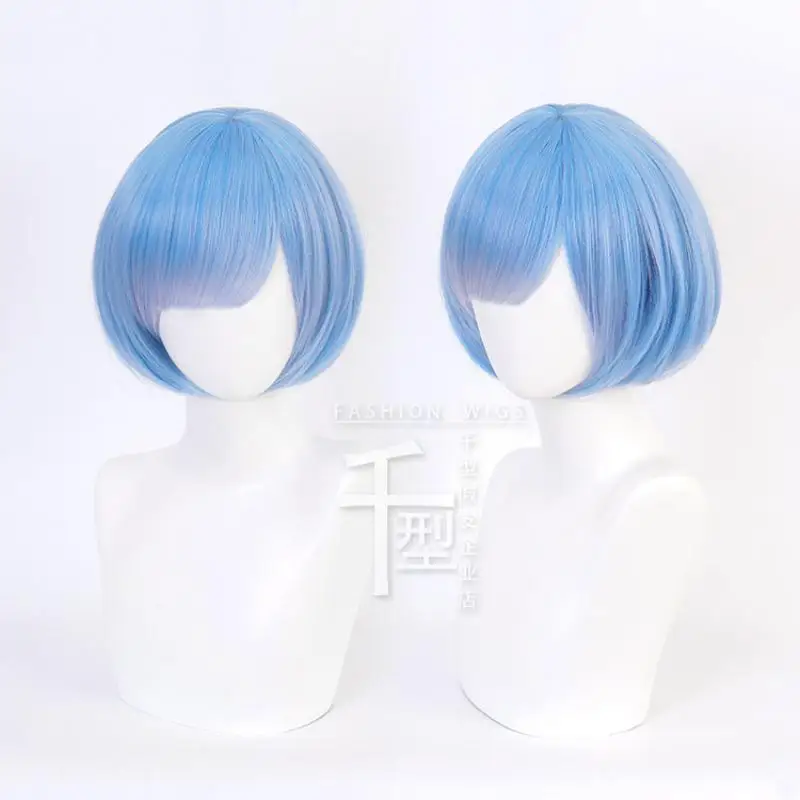 Anime Re:Life In A Different World From Zero Rem pelucas de Cosplay, pelo corto degradado azul, estilo de Halloween sintético resistente al calor