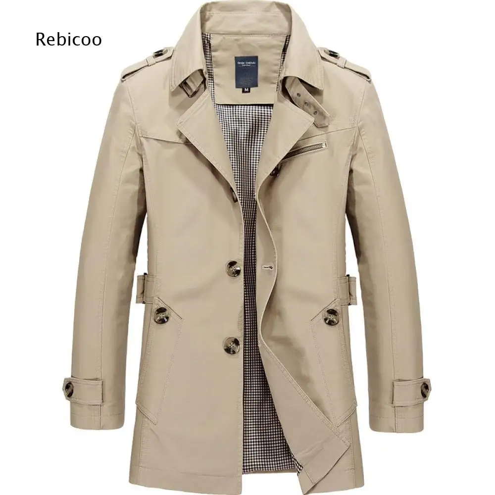 Men Solid Color Mid Length Trench Coat Lapel Collar Button Closure Outerwear For Business Commute And Cool Weather Daily Styling