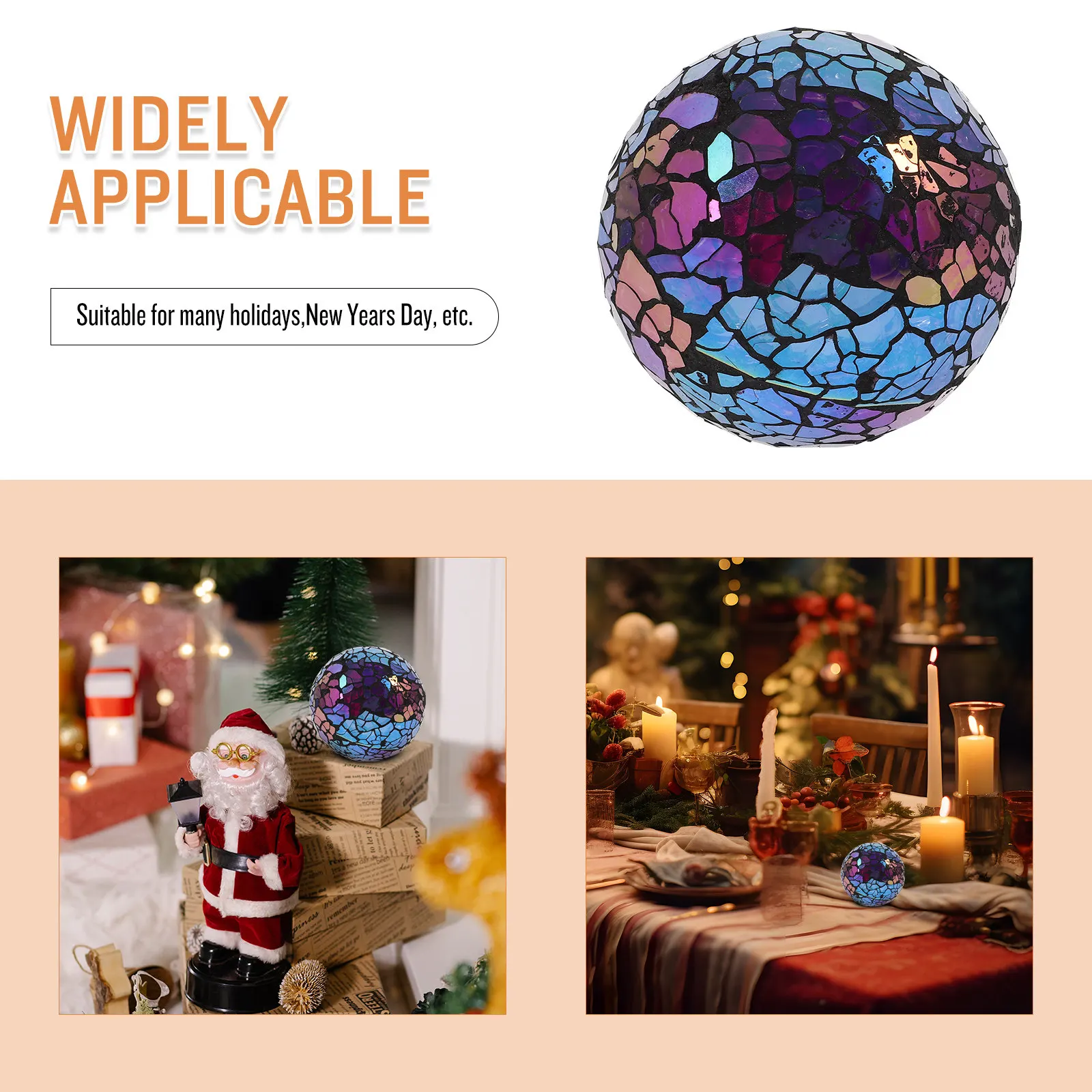 Mosaic Glass Balls 3 Piece Decorative Sphere Orbs for Wedding Party Home Table Centerpiece Bowl Fillers