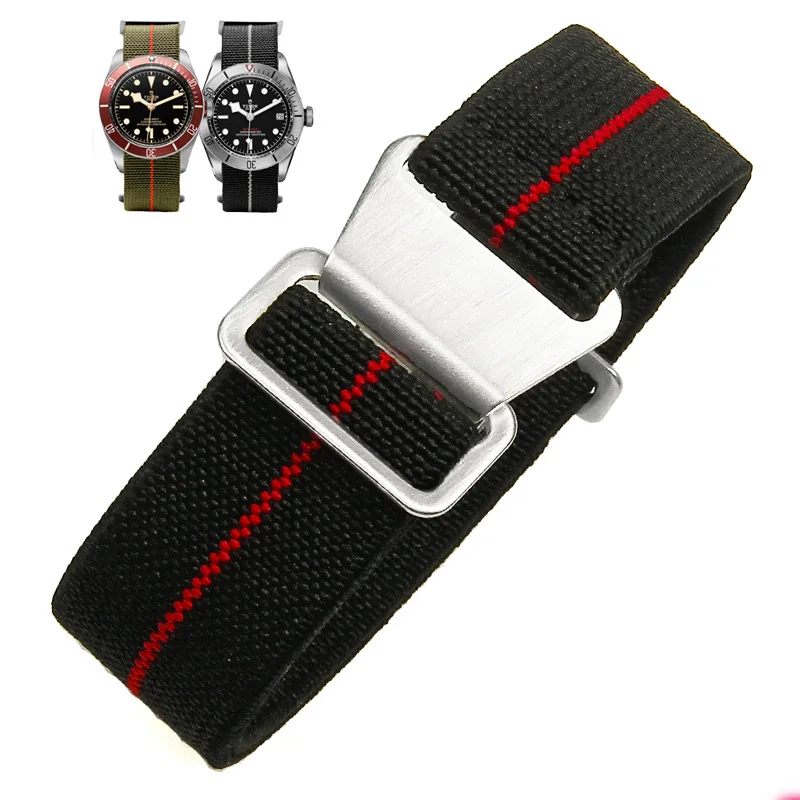 Elastisches Nylon-Uhrenarmband, universell für Uhren der Größe 20/22 mm, geflochtenes elastisches Nylonarmband über einem mit Fallschirmschnalle