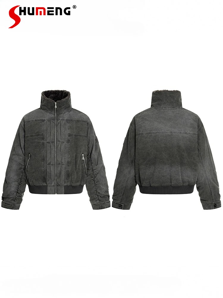 

Fashion Simple Thickened Splicing Parkas Men Women 2025 Winter New Loose Stand Collar Parkas Multi Zipper Decoration Chic Coats