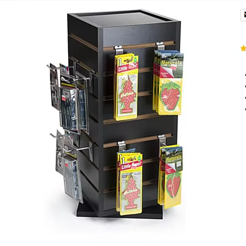 Custom.HIKUYA 4 Sides MDF Store Wood Slatwall Hanging Bag Display Stand Rack Backpack Display Stand Slatwall Rotating Display Ra