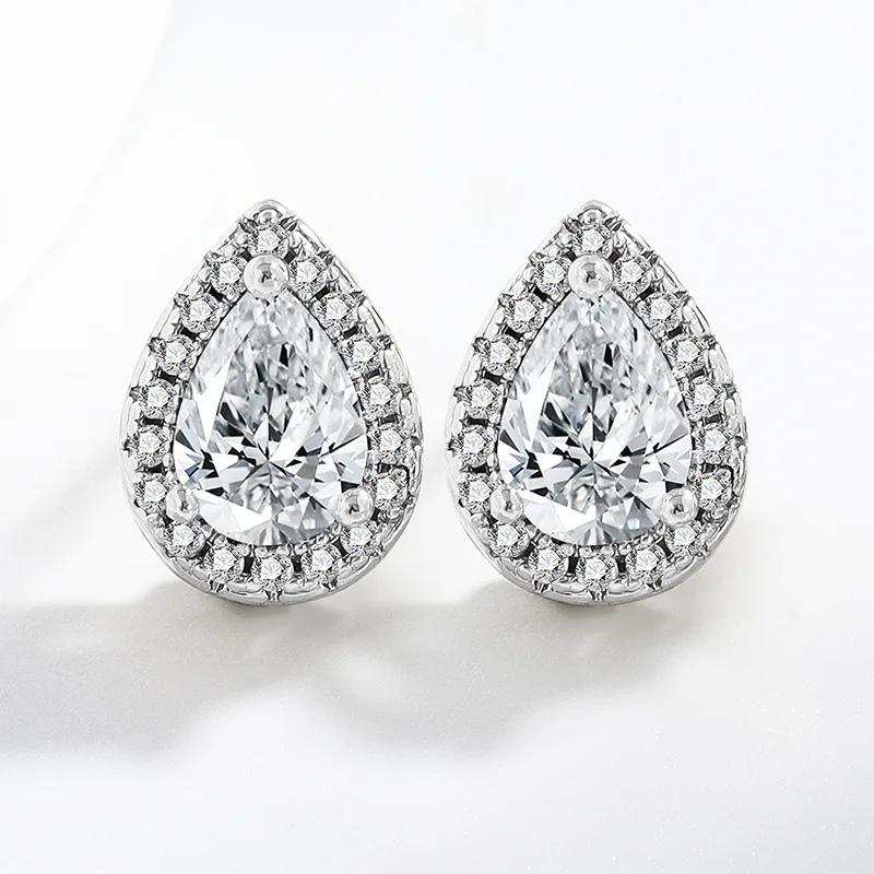 925 Sterling Silber Kompakte Exquisite Goldfarbene Wassertropfen-Zirkon Vollbesetzte Diamant-Ohrringe für Damen Geburtstag Hochzeit Party Geschenk