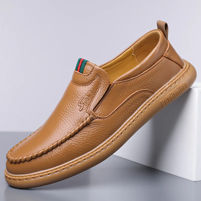 Trend Handmade Men Genuine Leather Shoes Flat Slip on Soft Sole Man Loafers Outdoor Hiking Driving Moccasins Men Zapatos Hombre