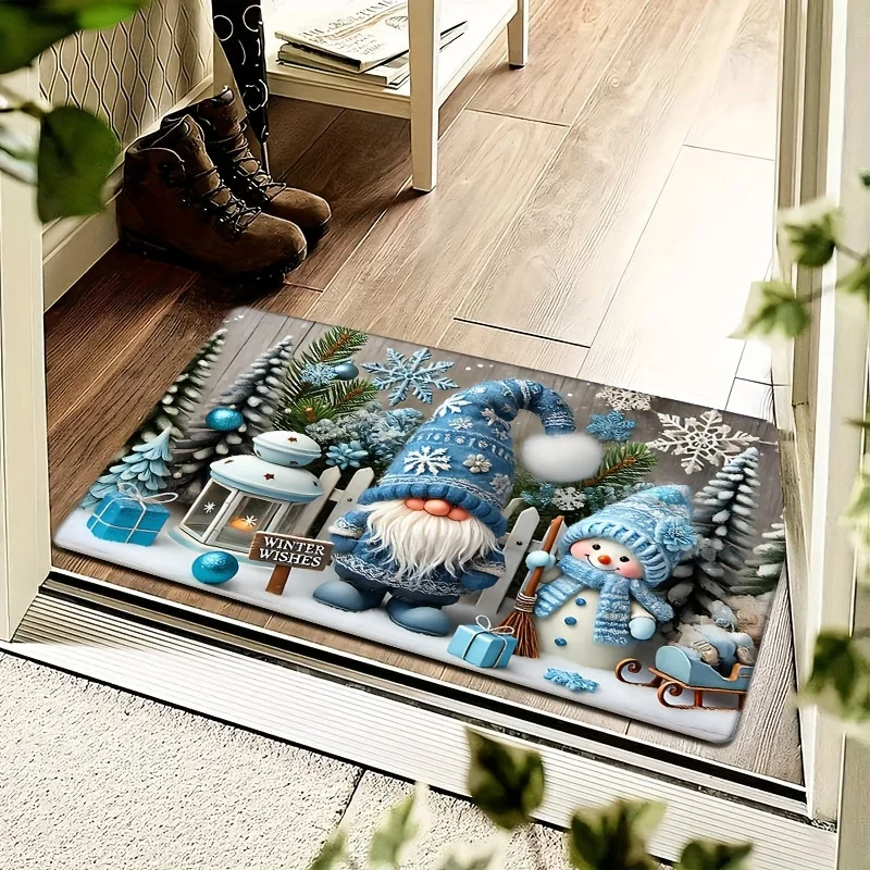 Christmas Gnome Welcome Doormat Winter Xmas Tree Non-slip Floor Mat Bedroom Kitchen Bath Balcony Hallway Rugs Home Decor Carpet