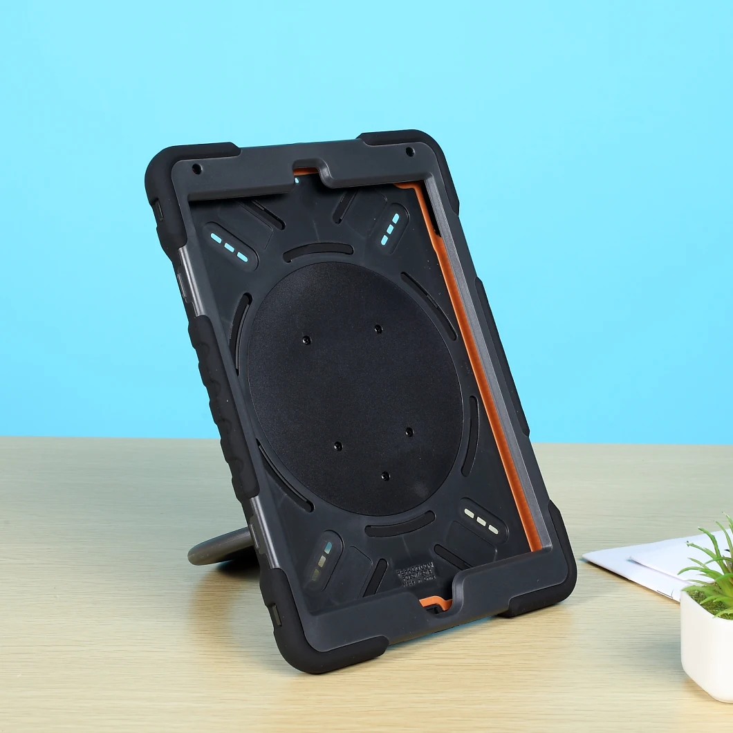 PEPKOO For iPad 9.7-inch (2017) / (2018) 360 Degree Swivel Kickstand Tablet Case PC + Silicone Cover with Anti-Dust Plug - Black