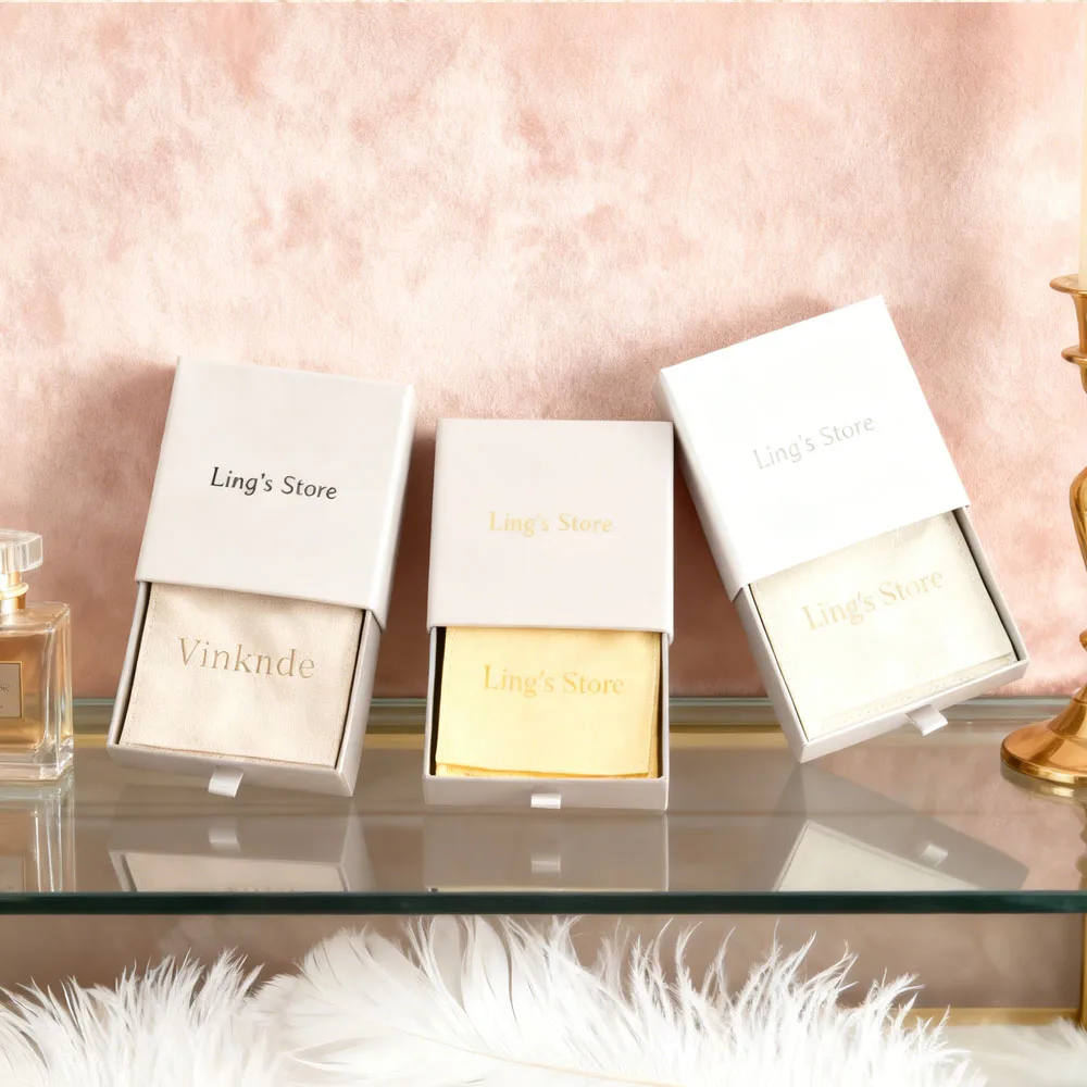 

100Set Grey Jewelry Box Drawer Paper Sliding Case Inside with Microfiber Suede Gift Jewelry Pouch Flap Bag Can Custom Print Logo