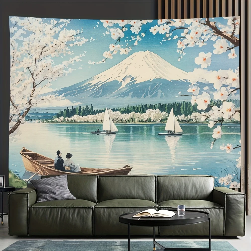 Mount Fuji Sailing Ship Digital printing polyester wall hanging tapestry decorative Living room bedrooms Office background gift