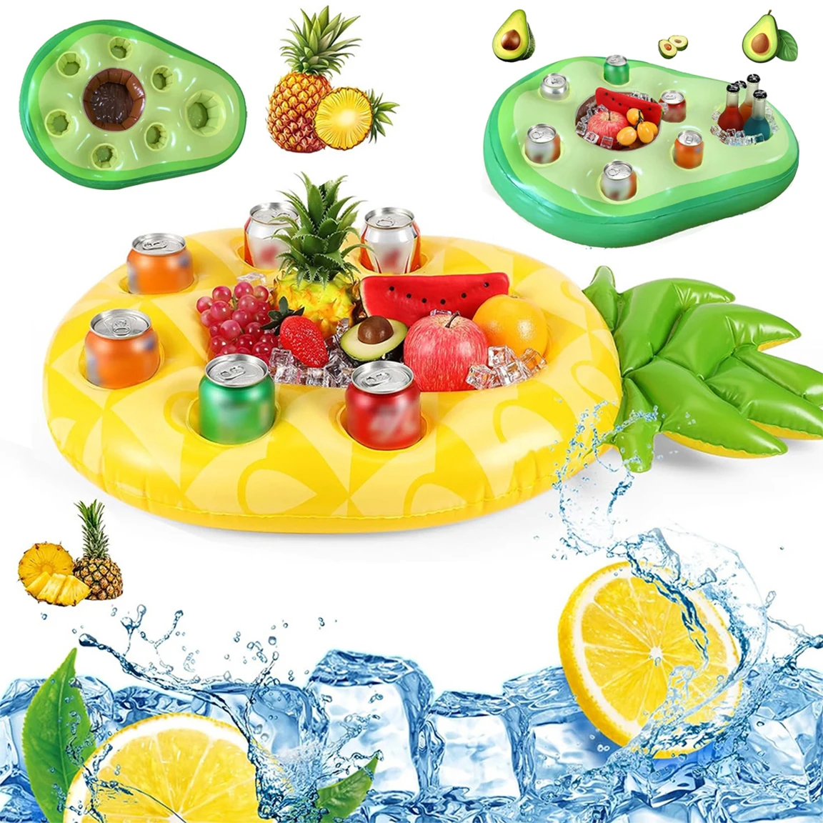 

Floating Table Water Ice Bar Summer Party Ice Bag Pineapple & Avocado Shape Cup Holder Swimming Pool Inflatable Float Ice Bucket