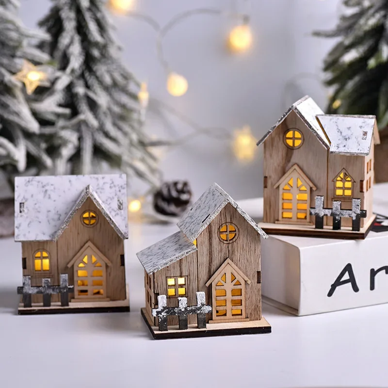 

Christmas Light Wooden House Luminous Cabin Merry Christmas Decorations DIY Xmas Tree Ornaments Gift Year Elf Grinchmas Elf