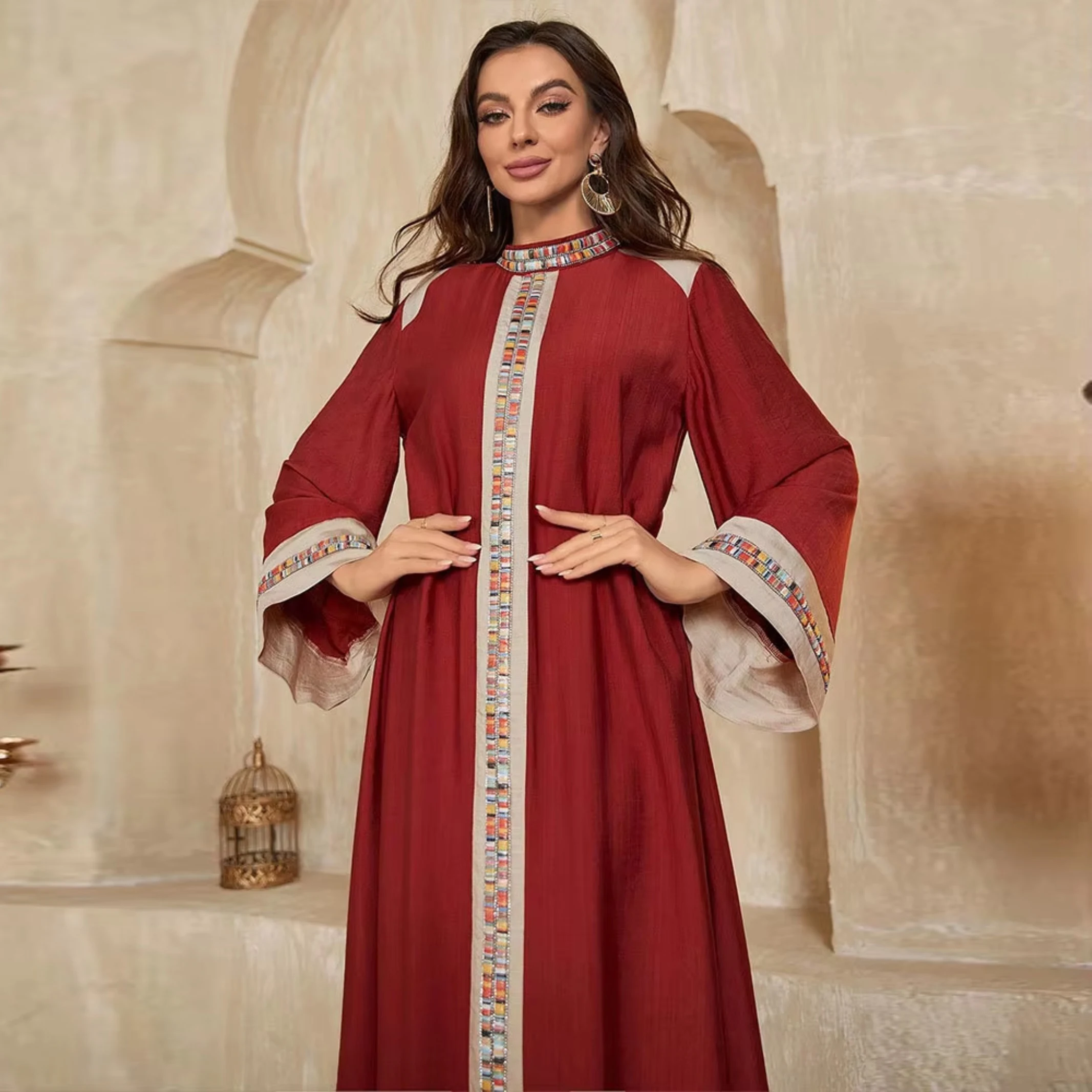 UNI Ramadan Muslimischen Kleid Eid Diamanten Luxus Dubai Abaya Türkei Kaftan Frauen Islam Jalabiya Kaftan Marocain Femme Vestidos