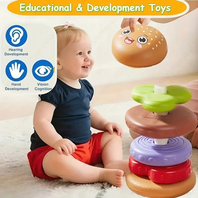 Bebê hambúrguer empilhamento brinquedo educação precoce do bebê quebra-cabeça comida brinquedo exercício dedo forma cognição pai criança interação