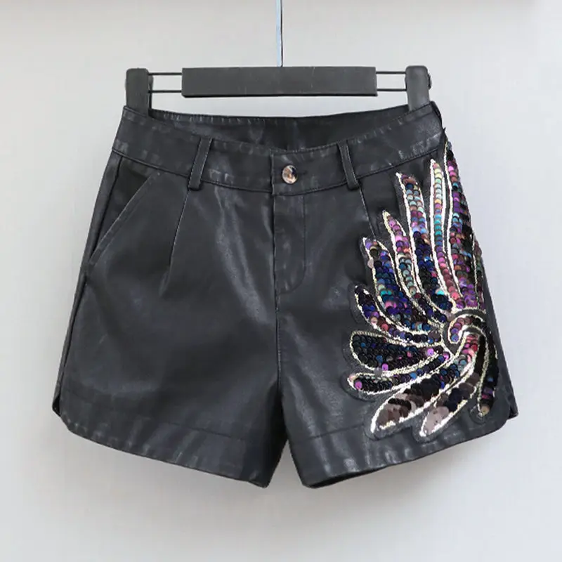 Women's Fashion Solid Color Sequins Glittery Shorts Sparkly Sexy Mid Waist Elastic Straight Leg Shorts for Party Club LX548