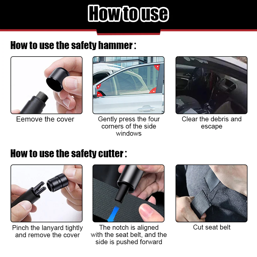 Oauee Alloy Car Safety Hammer Seat Belt Cutter With Car Phone Number Card Car Window Breaker Escape Emergency Hammer Rescue Tool