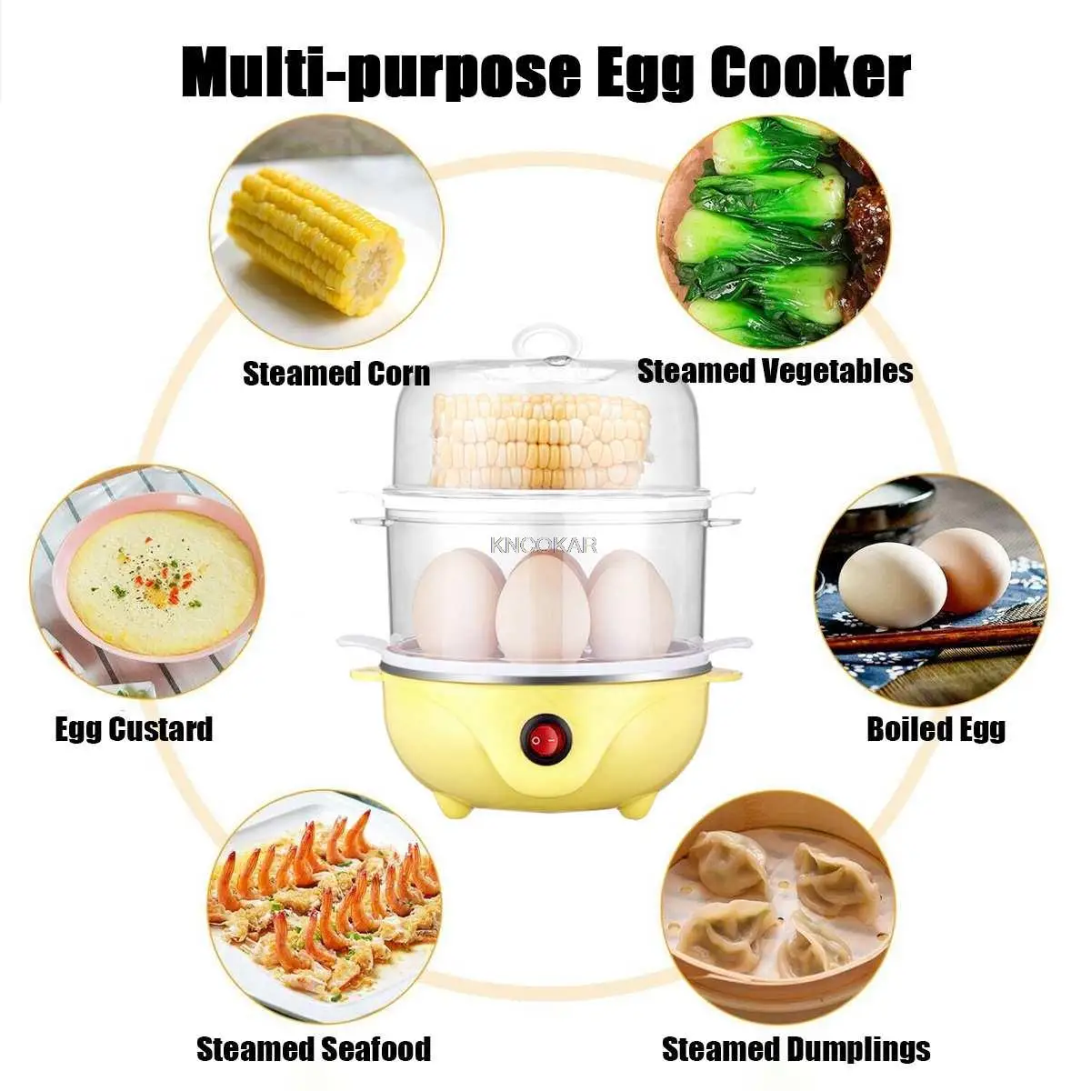 350W 220V Multifunctional Electric Boilers 2-Layer Fast Egg Cooker Steamer Egg Poacher Boiler 14 Egg Capacity Removable Tray