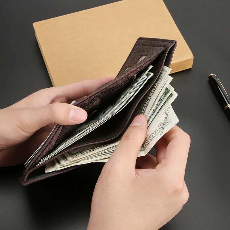 Leather Slim Minimalist Bifold Front Pocket Wallet for Men Bifold Short Crocodile Pattern Business Cardholder Wallet