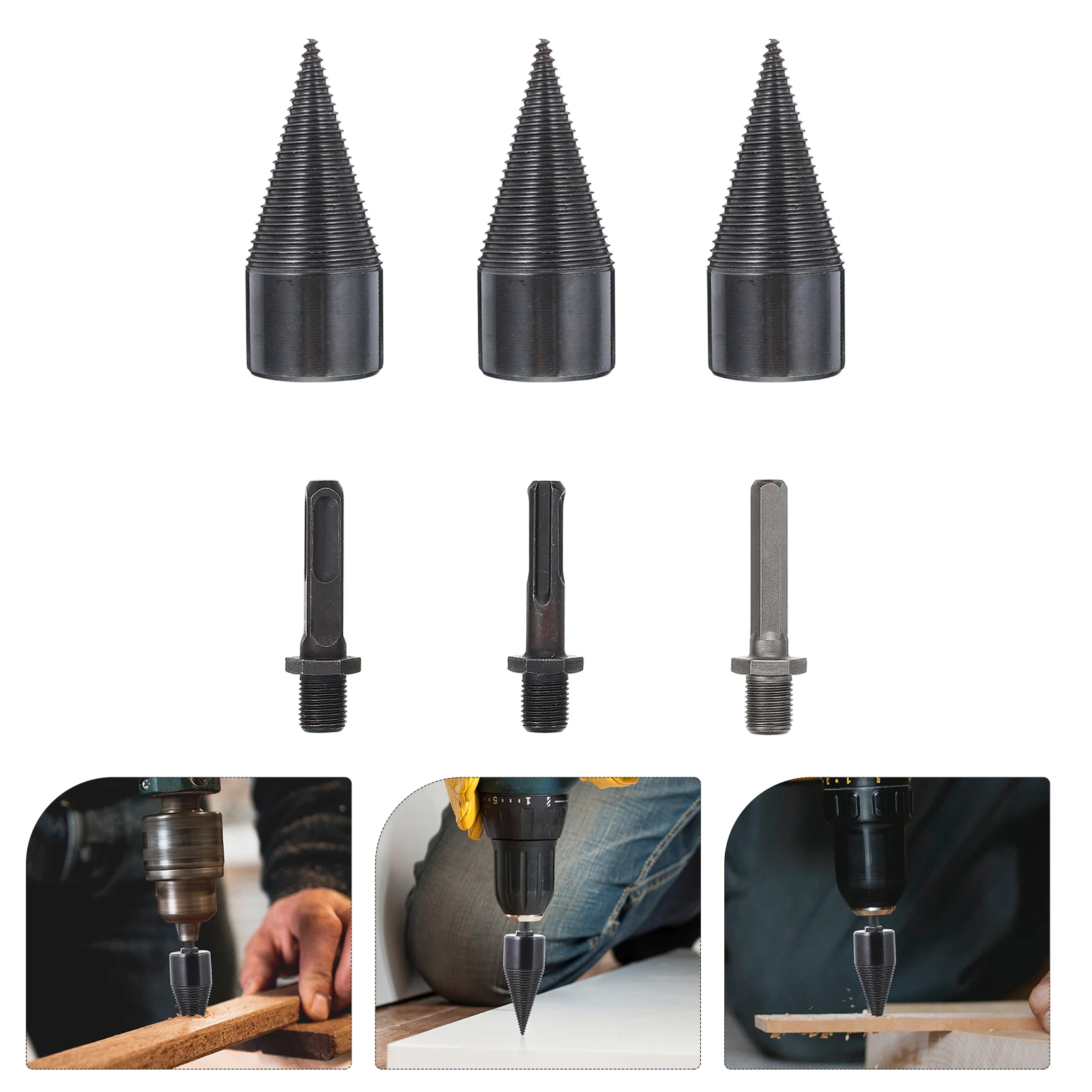 

3pcs Splitting Wood Drill Bit High Speed Steel Wear Resistant Efficient Woodworking Tool Cone Firewood Splitter Log Part